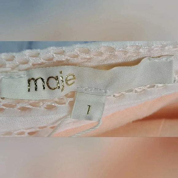 NWT Maje Women's Rayure Structured Puffball Dress Pink Nude Mid Length Size 1 - Picture 7 of 13